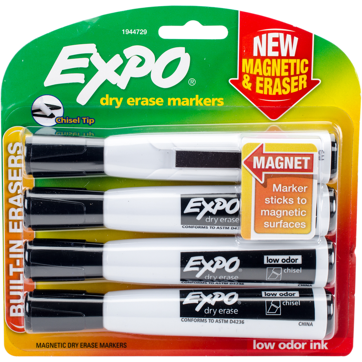 Magnetic Dry Erase Markers, Chisel Tip | Black (4 Pack)