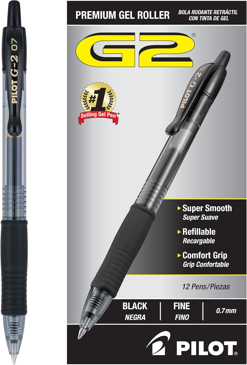 Premium Gel Roller Fine Point Pens | Black (12 Pack)