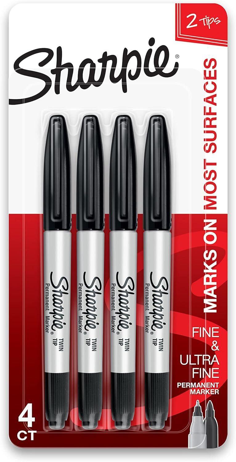SHARPIE Twin Tip Permanent Markers, Fine and Ultra Fine | Black (4 Pack)